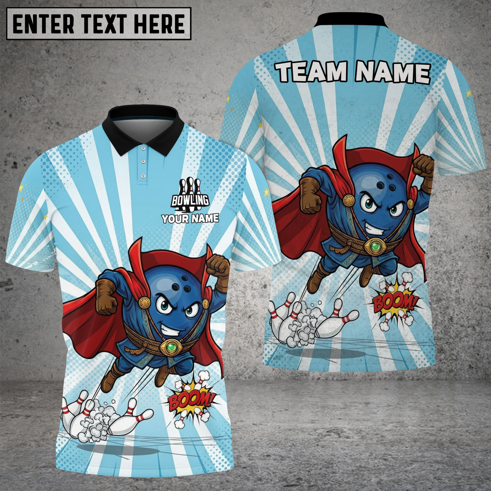 Blisscorners Bowling Mystic Sorcerer Magic Cartoon Multicolor Options Personalized Name, Team Name 3D Shirt (4 Colors)
