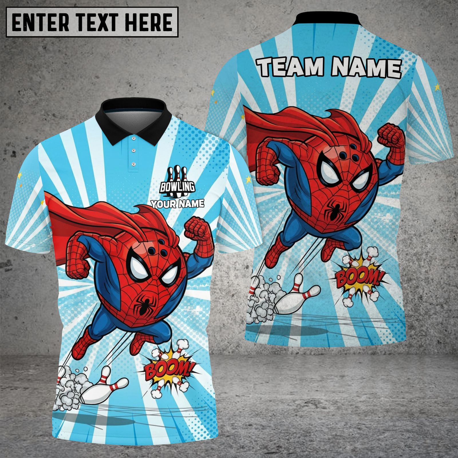 Blisscorners Bowling Web Hero Dynamic Cartoon Multicolor Options Personalized Name, Team Name 3D Shirt (4 Colors)