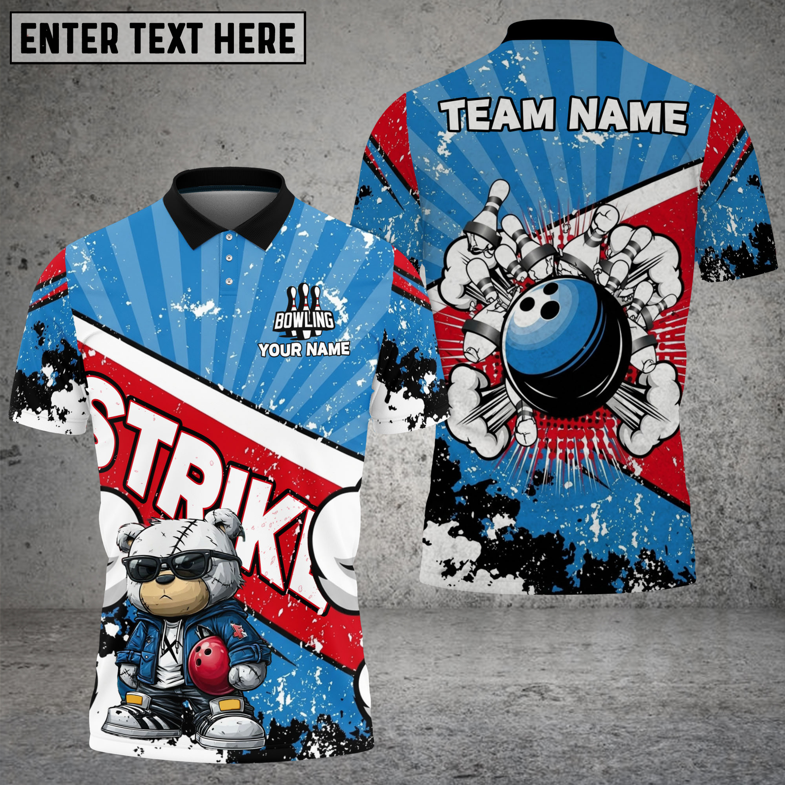Blisscorners Bowling Strike Bear Cool Urban Style Multicolor Options Personalized Name, Team Name 3D Shirt (4 Colors)