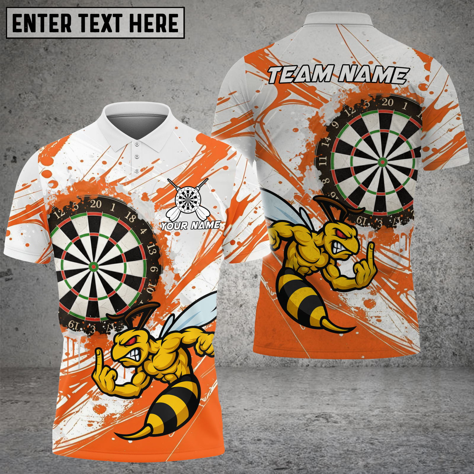 Blisscorners Darts Angry Hornet Mascot Paint Splash Multicolor Options Personalized Name, Team Name 3D Shirt (4 Colors)