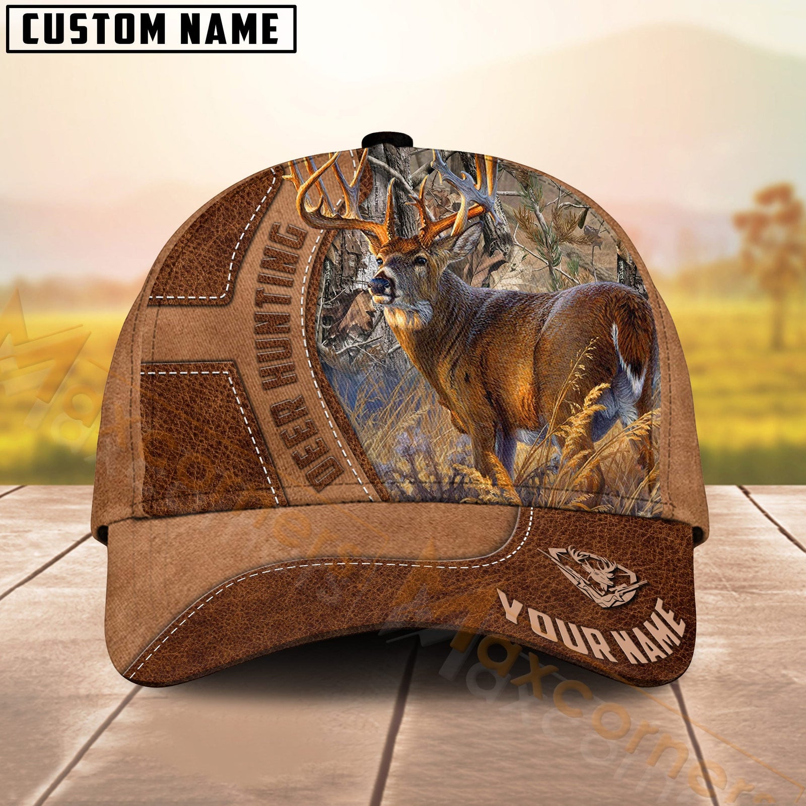 Blisscorners Deer Hunting Forest Scene Buck Illustration Multicolor Options Personalized Name 3D Cap