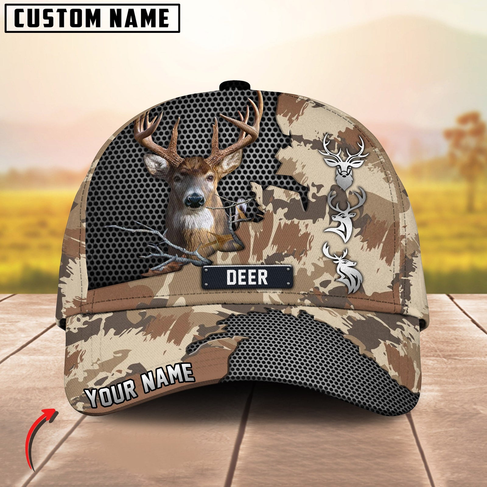 Blisscorners Deer Hunting Camo Mesh Breakthrough Design Personalized Name 3D Cap (Deer/Moose/Turkey/Boar)