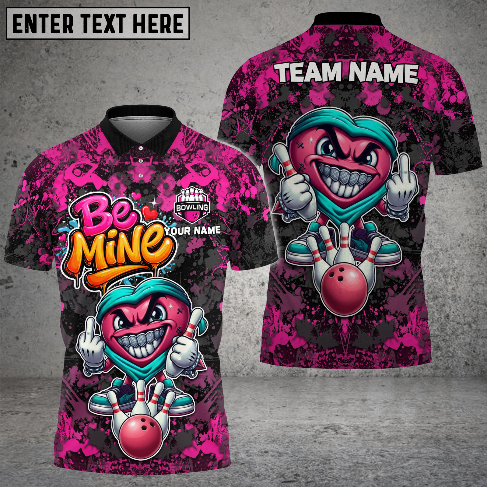 Blisscorners Bowling Love Graffiti Heart Character Multicolor Options Personalized Name, Team Name 3D Shirt (4 Colors)