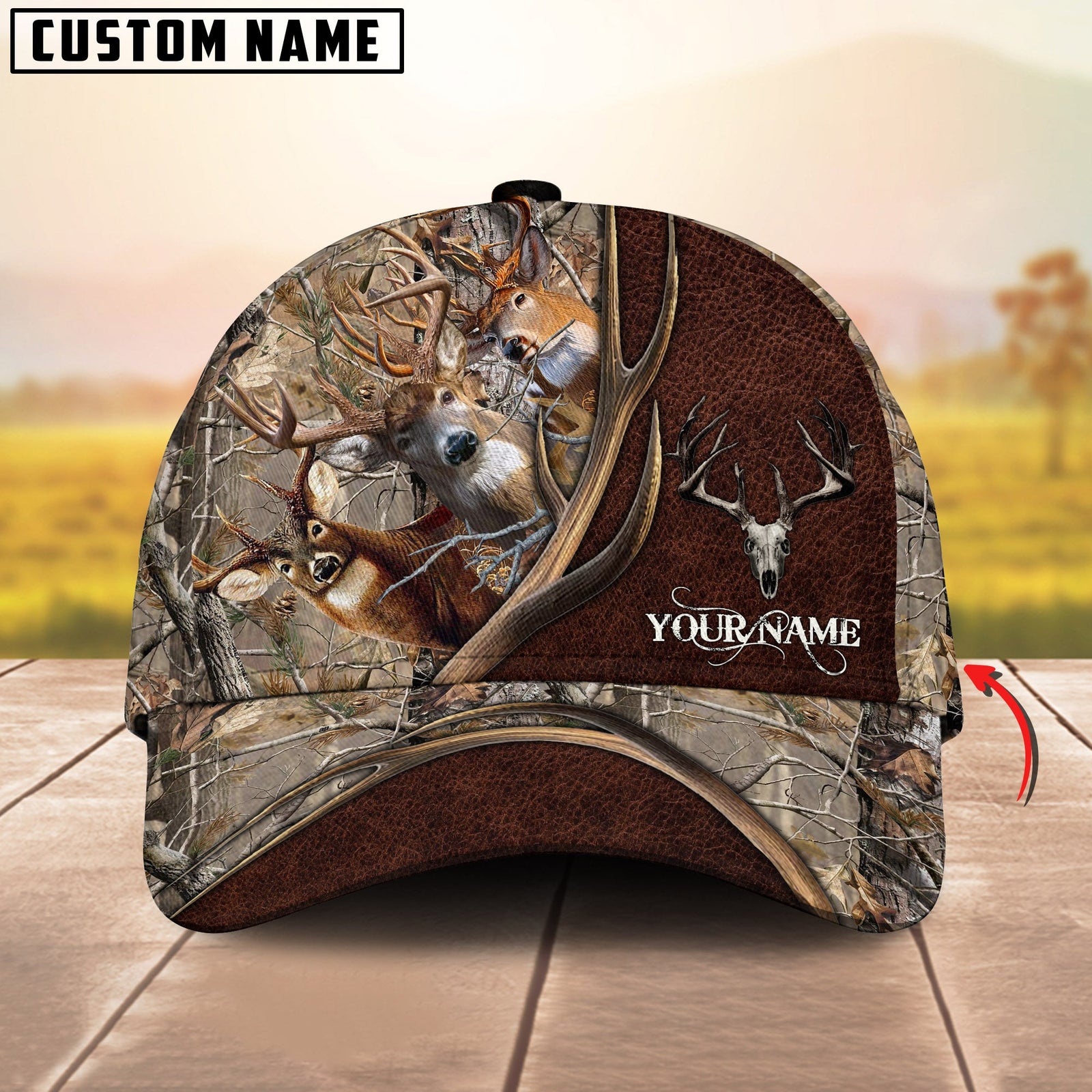 Blisscorners Deer Hunting Camo Antler Skull Multicolor Options Personalized Name 3D Cap