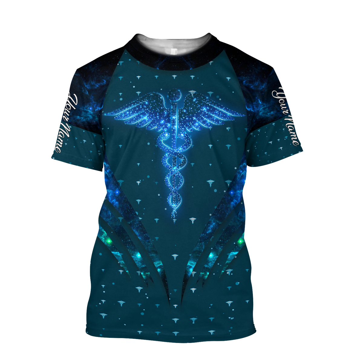 Blisscorners 3D All Over Print Caduceus Health Light Nurse TShirt, Custom Name Nurse Shirt