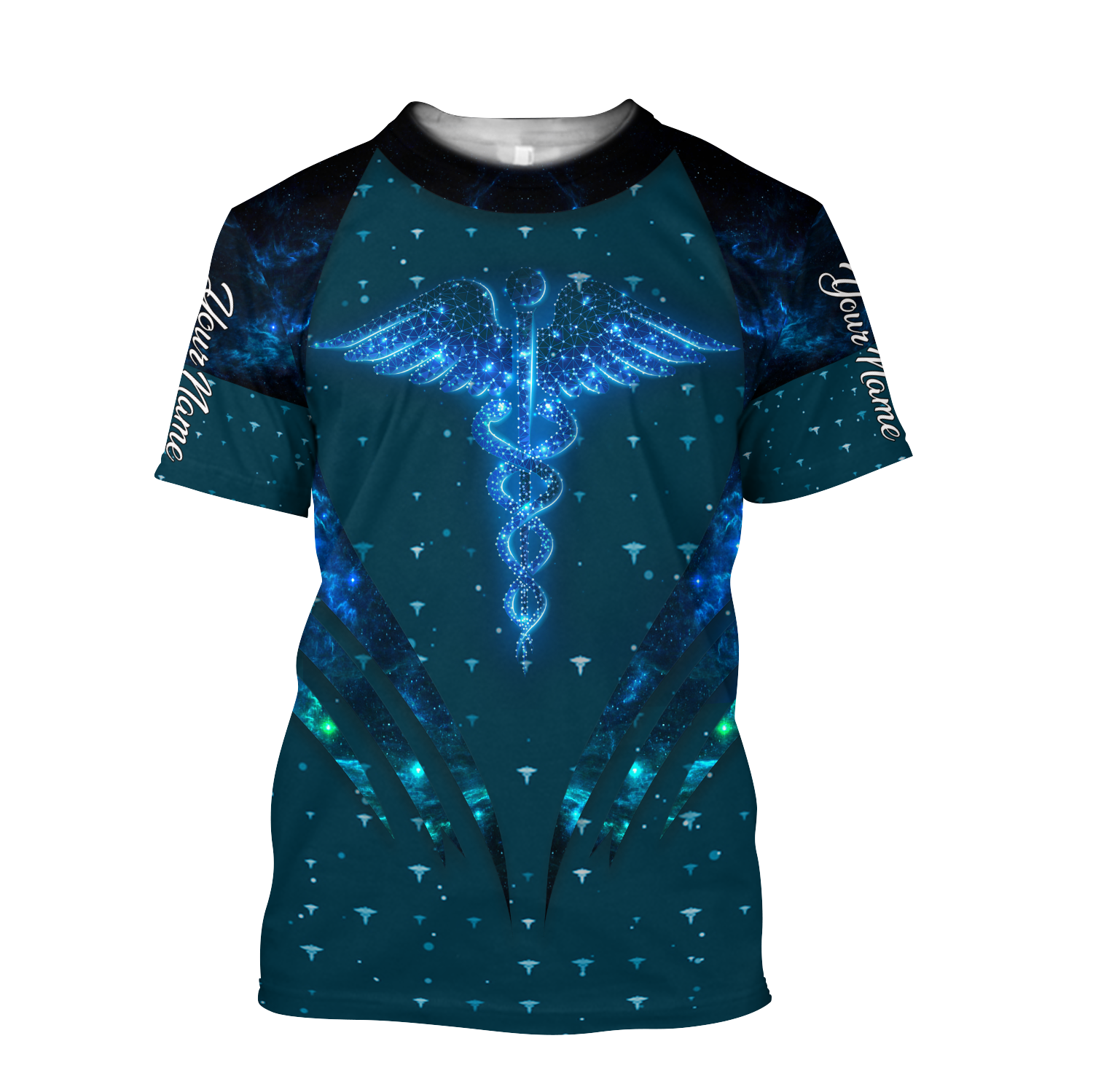 Blisscorners 3D All Over Print Caduceus Health Light Nurse TShirt, Custom Name Nurse Shirt