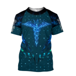 Blisscorners 3D All Over Print Caduceus Health Light Nurse TShirt, Custom Name Nurse Shirt