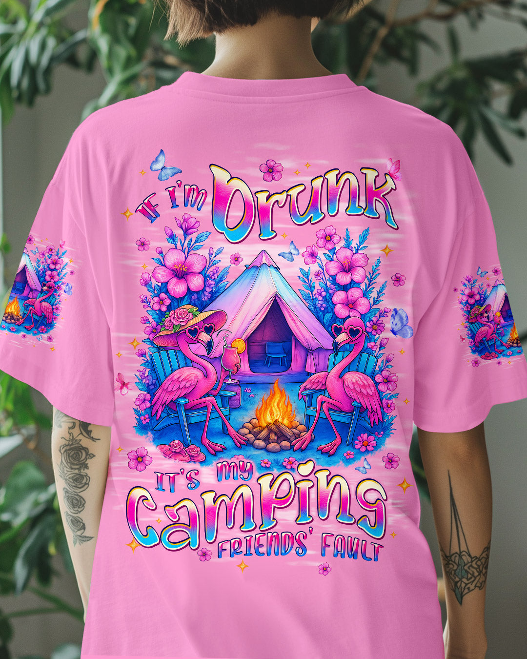 BLISSCORNERS IF I'M DRUNK FLAMINGO CAMPING ALL OVER PRINT