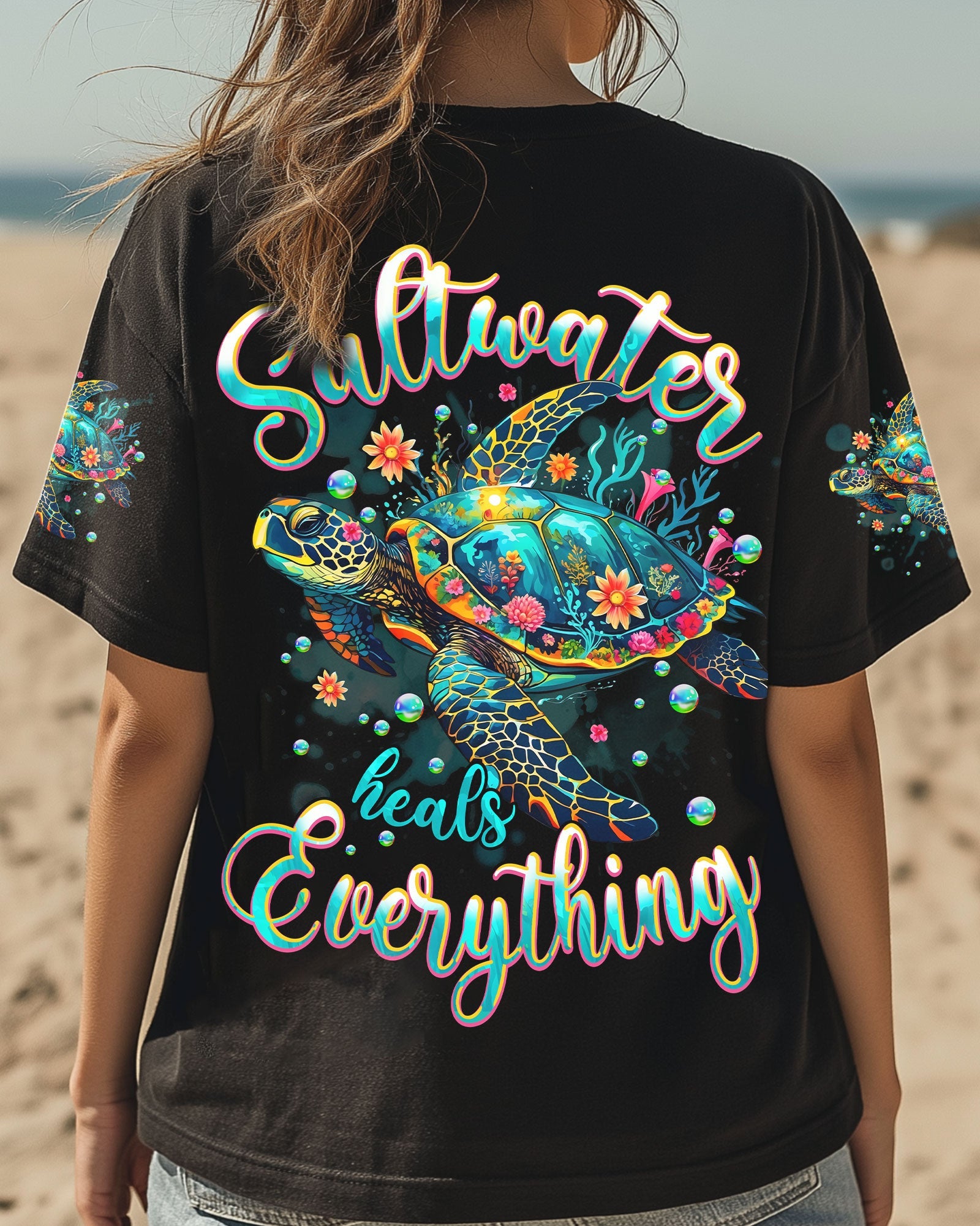BLISSCORNERS SALTWATER HEALS EVERYTHING TURTLE ALL OVER PRINT