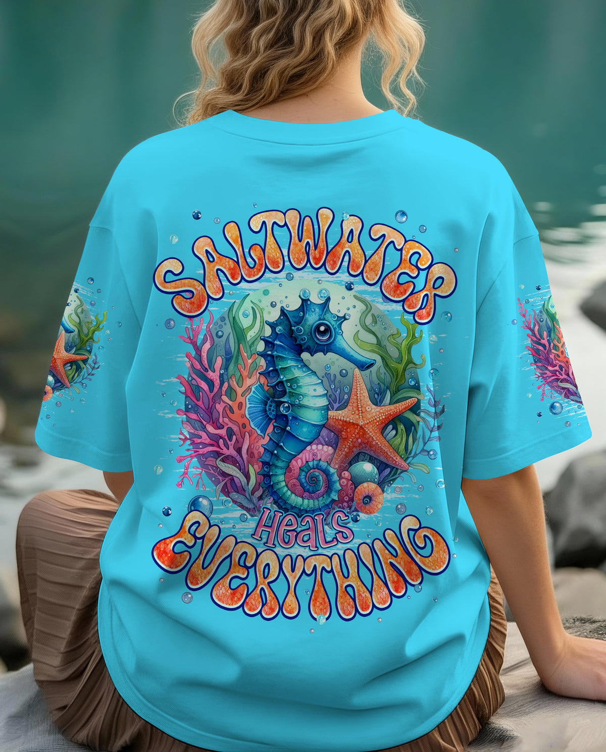 BLISSCORNERS SALTWATER HEALS EVERYTHING SEAHORSE ALL OVER PRINT