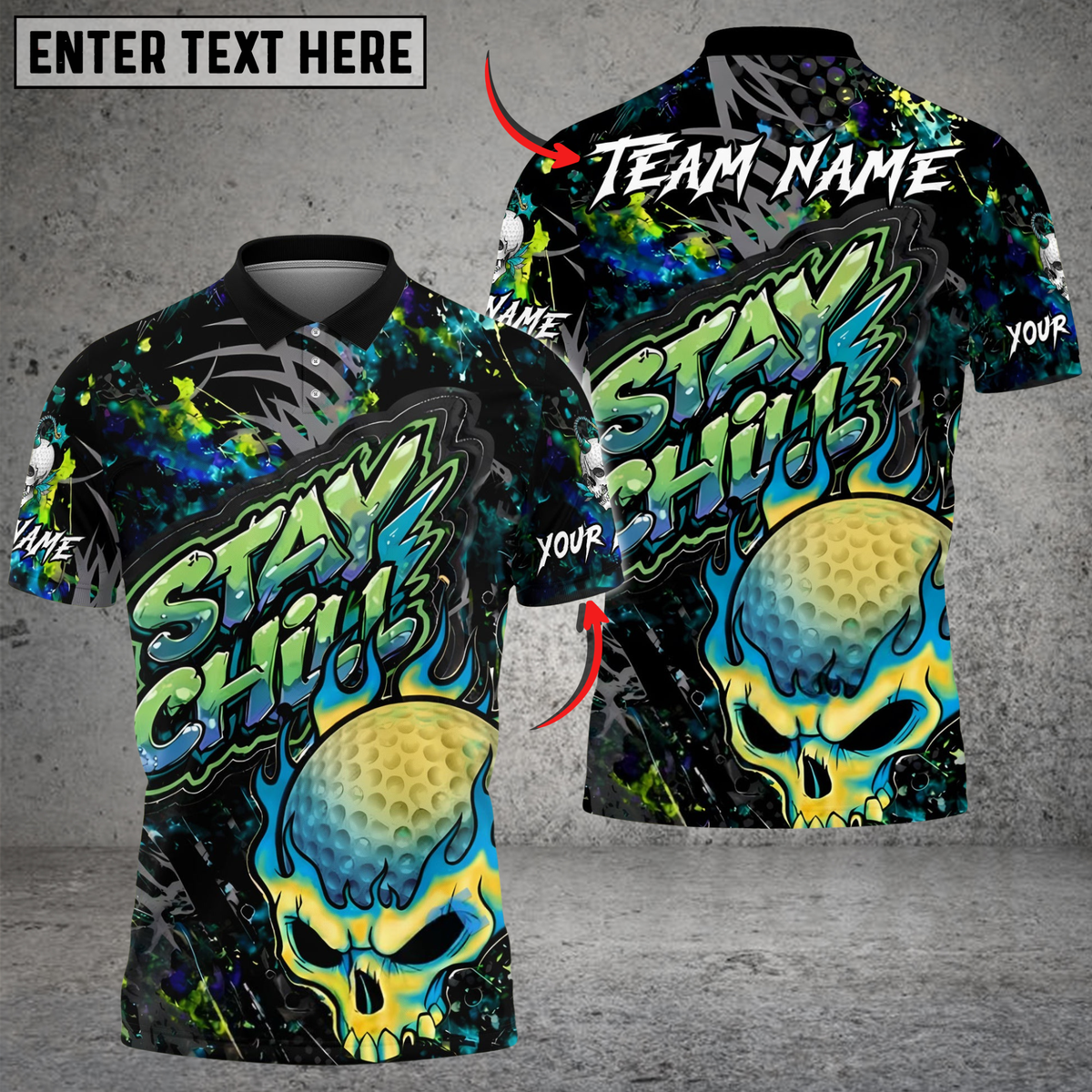 Blisscorners Urban Skull Golf Polo Shirt, Customized Name & Team Name 3D Shirts (4 Colors)