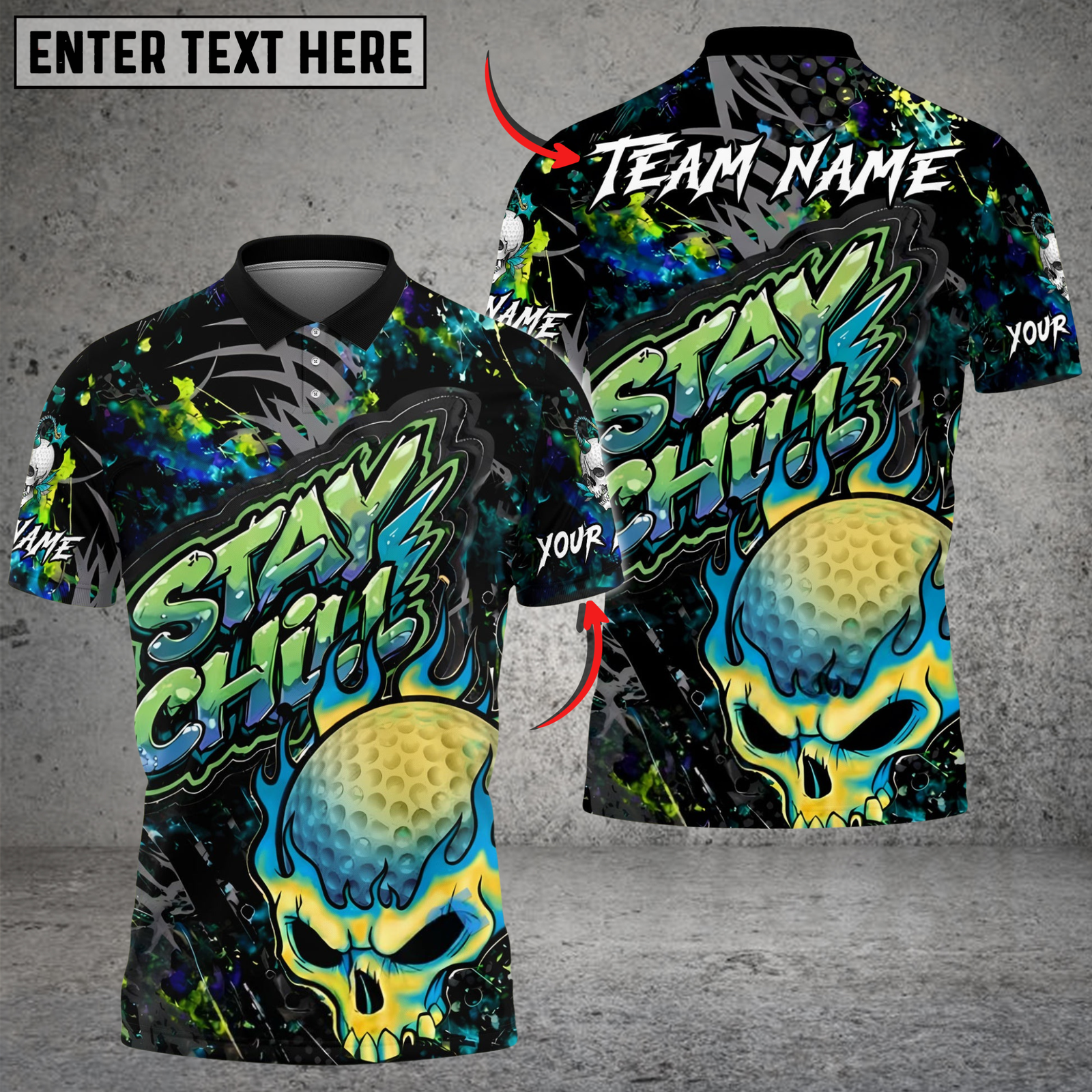 Blisscorners Urban Skull Golf Polo Shirt, Customized Name & Team Name 3D Shirts (4 Colors)