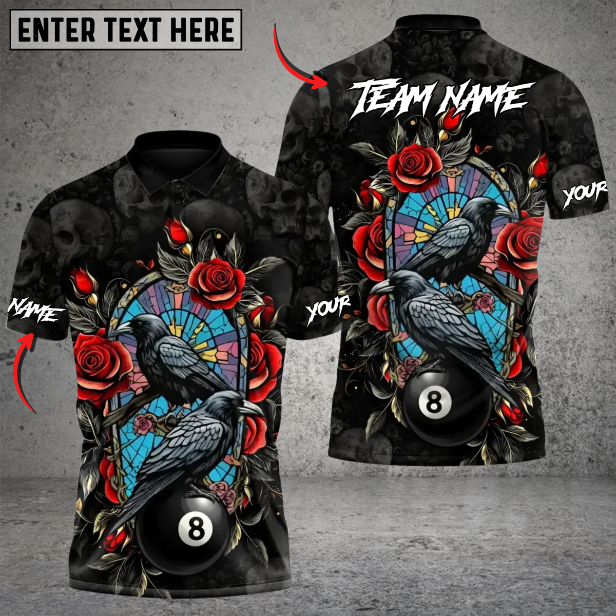 Blisscorners Billiard Raven Rose 8-Ball Personalized Name 3D Unisex Shirt