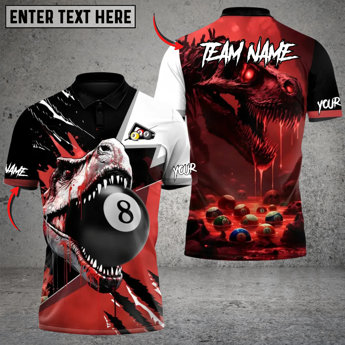 Blisscorners Billiard Crimson T-Rex Fury Personalized Name 3D Unisex Shirt