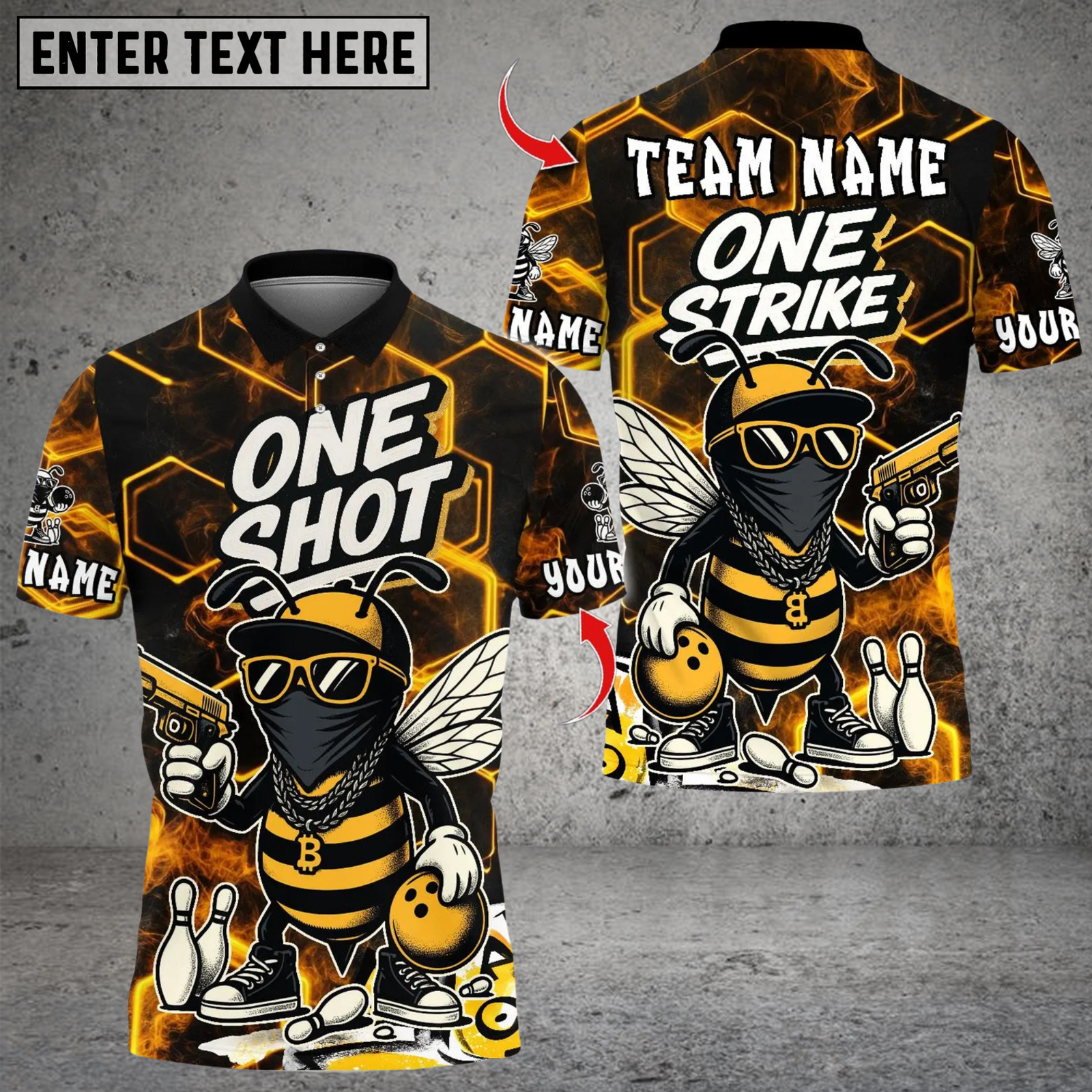Blisscorners Bowling One Shot HipHop Bee  Personalized Name 3D Unisex Shirt