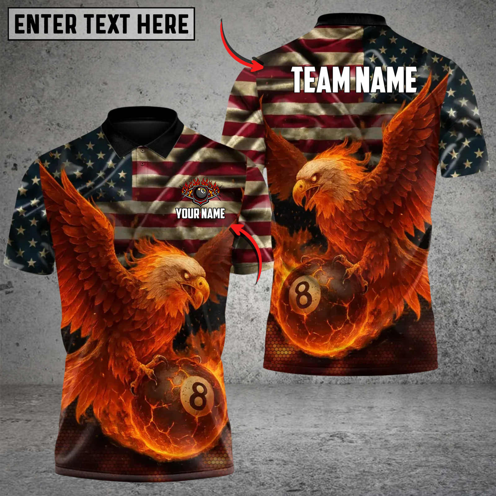 Blisscorners Fire American Eagle 8-Ball Billiards Personalized Name 3D Unisex Shirt