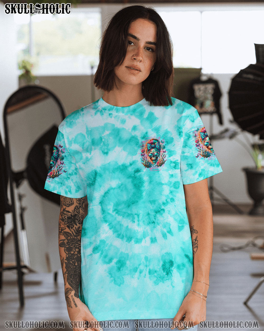 BLISSCORNERS THE GOOD GIRL IN ME MESSY BUN SKULL ALL OVER PRINT