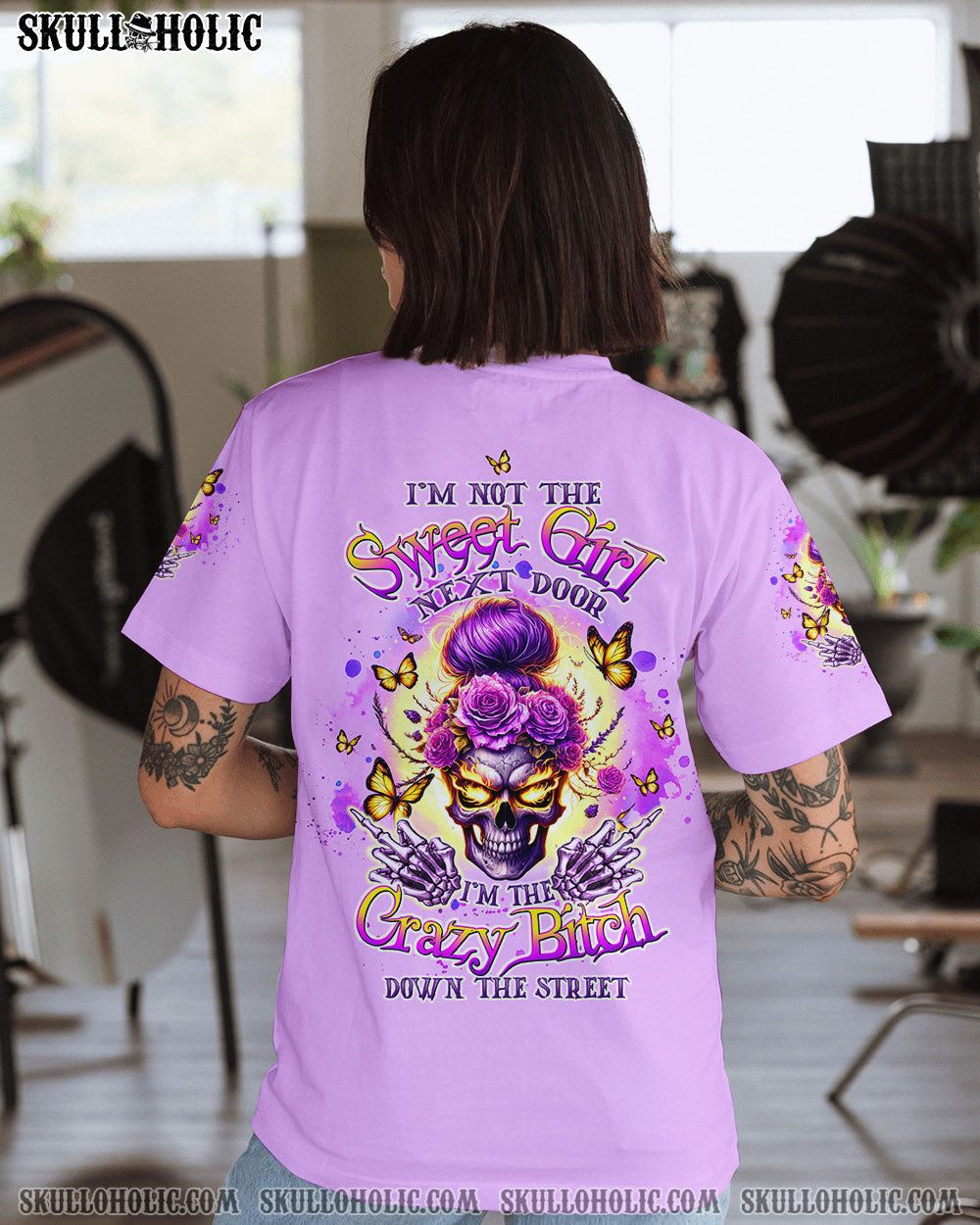 BLISSCORNERS YOU COULDN'T HANDLE ME MESSY BUN SKULL ALL OVER PRINT