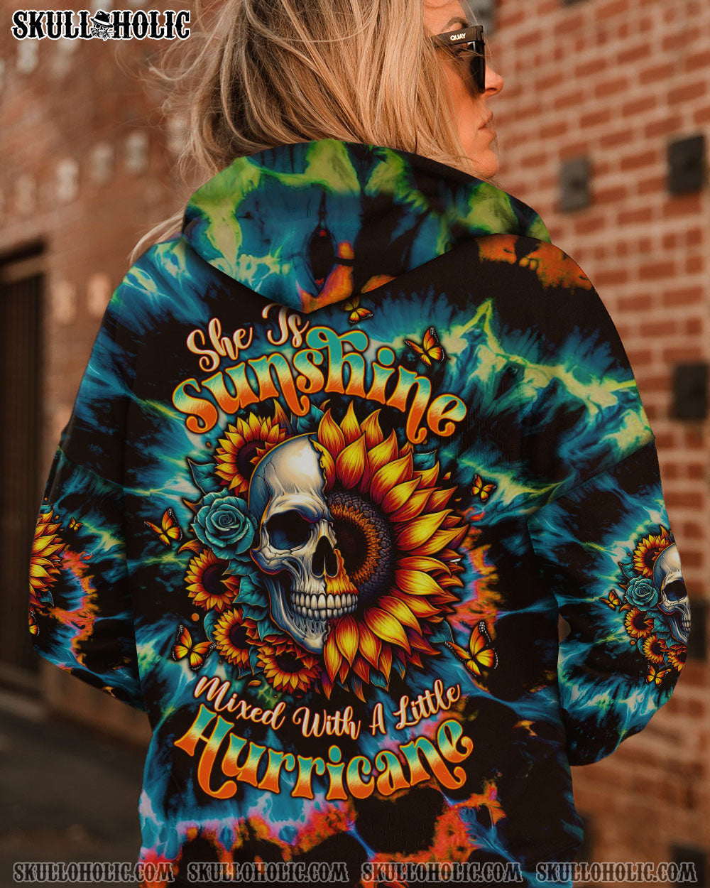 BLISSCORNERS SHE IS SUNSHINE SUNFLOWER SKULL TIE DYE  ALL OVER PRINT