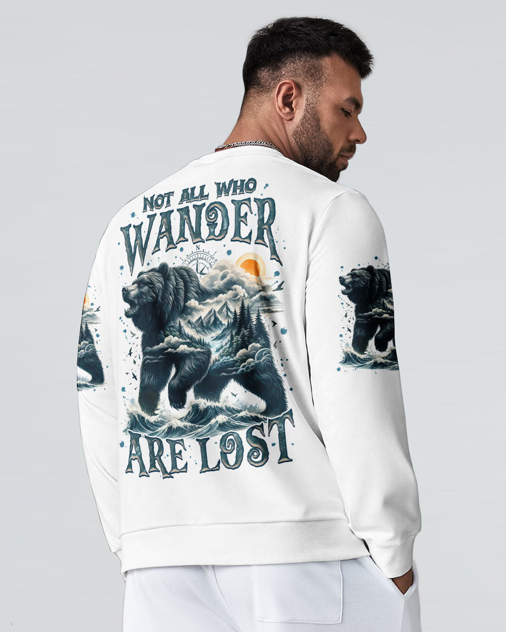BLISSCORNERS NOT ALL WHO WANDER ARE LOST BEAR COMPASS ALL OVER PRINT