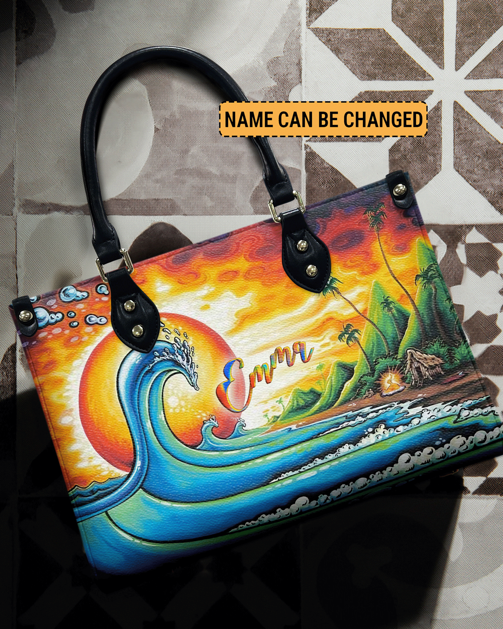 BLISSCORNERS BEACH SUNSET LEATHER HANDBAG