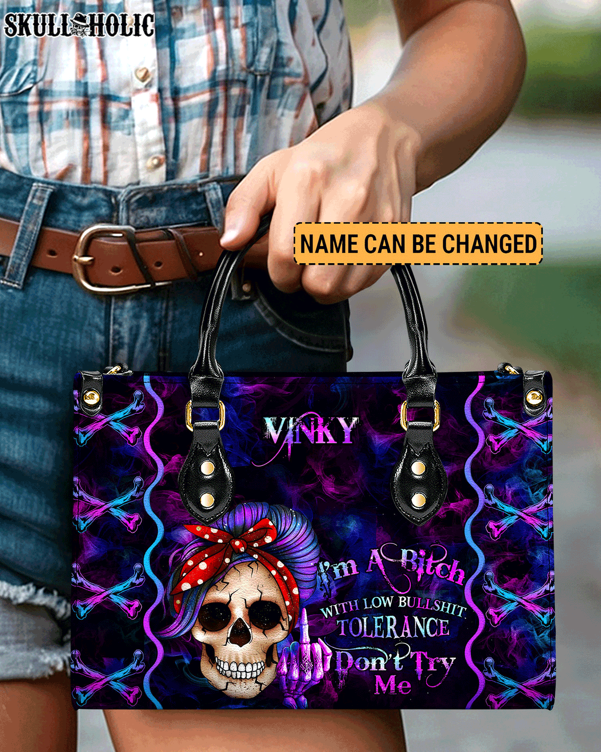 BLISSCORNERS I'M A B DON'T TRY ME LEATHER HANDBAG