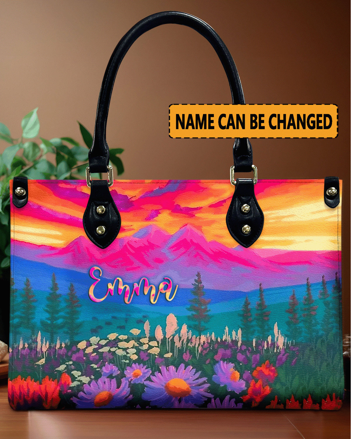 BLISSCORNERS PAINTING COLOFUL FLOWER FIELD LEATHER HANDBAG