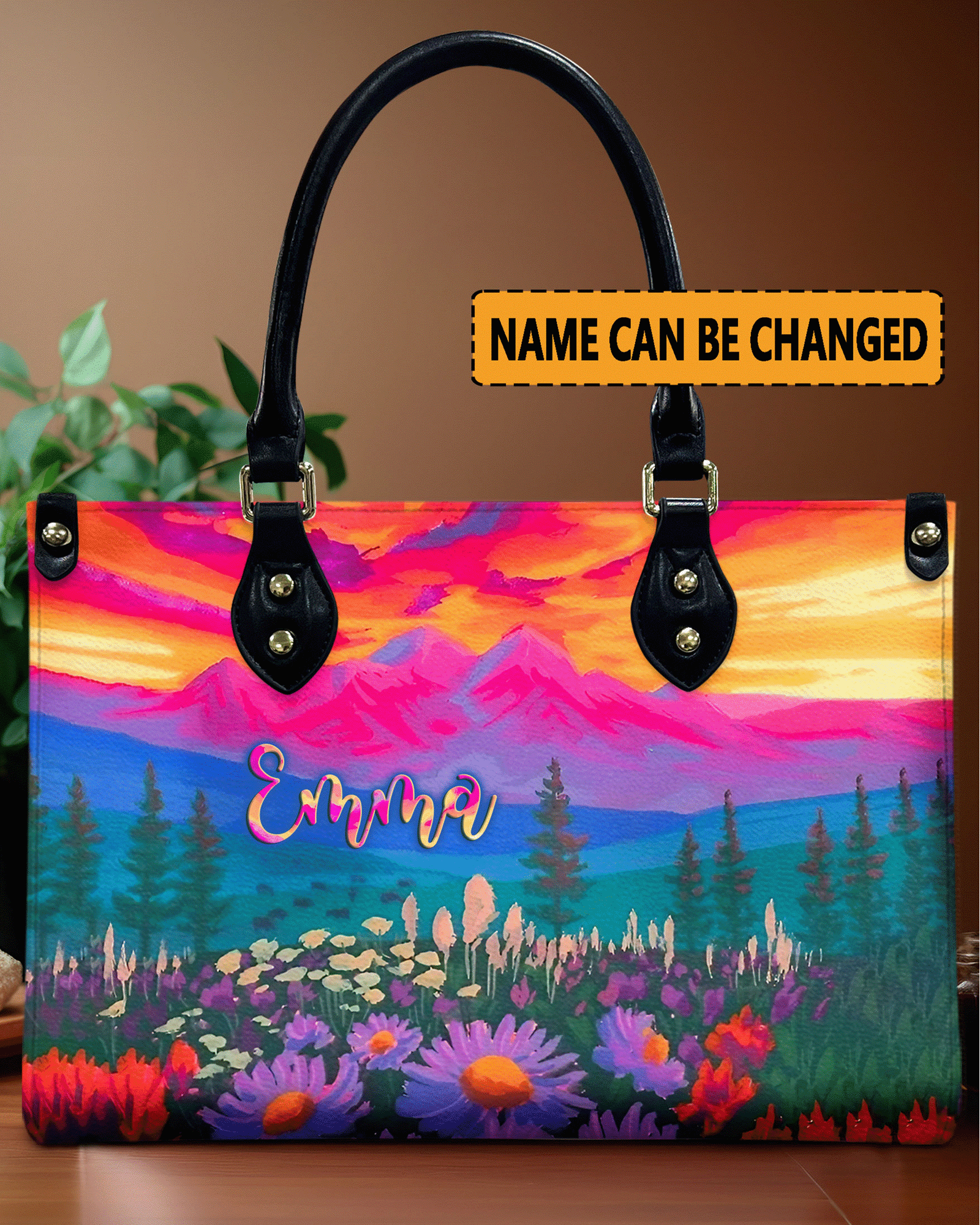 BLISSCORNERS PAINTING COLOFUL FLOWER FIELD LEATHER HANDBAG