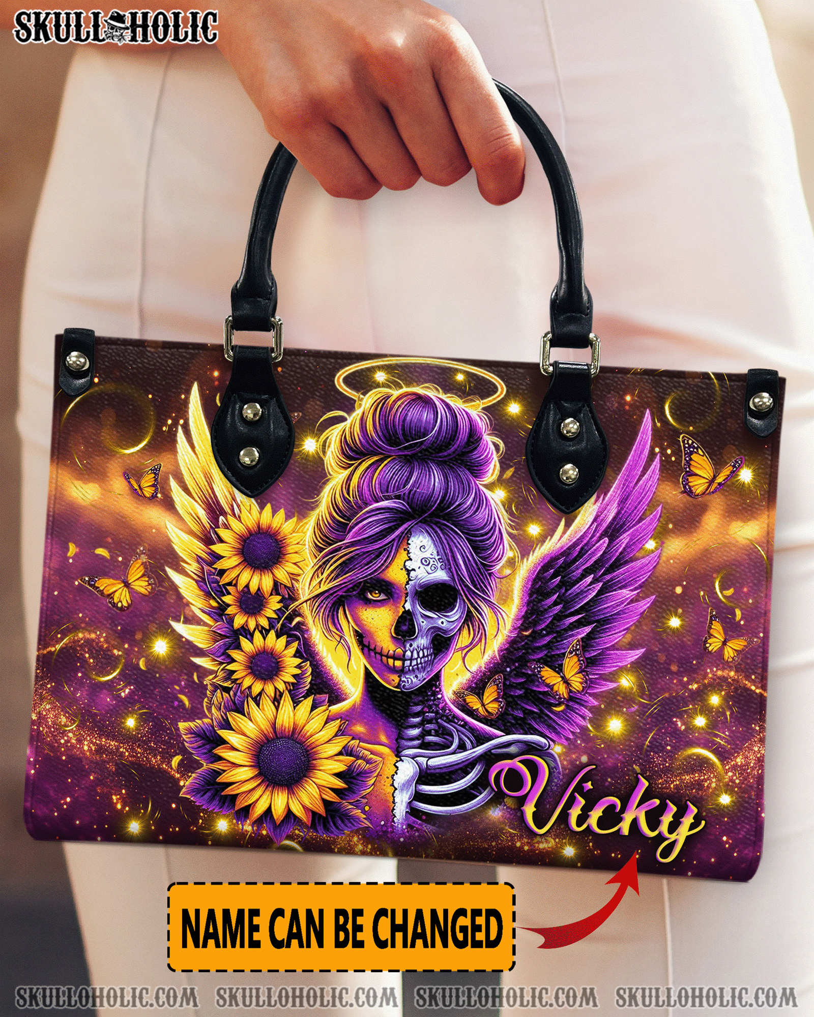 BLISSCORNERS SKULL LADY SUNFLOWER LEATHER HANDBAG