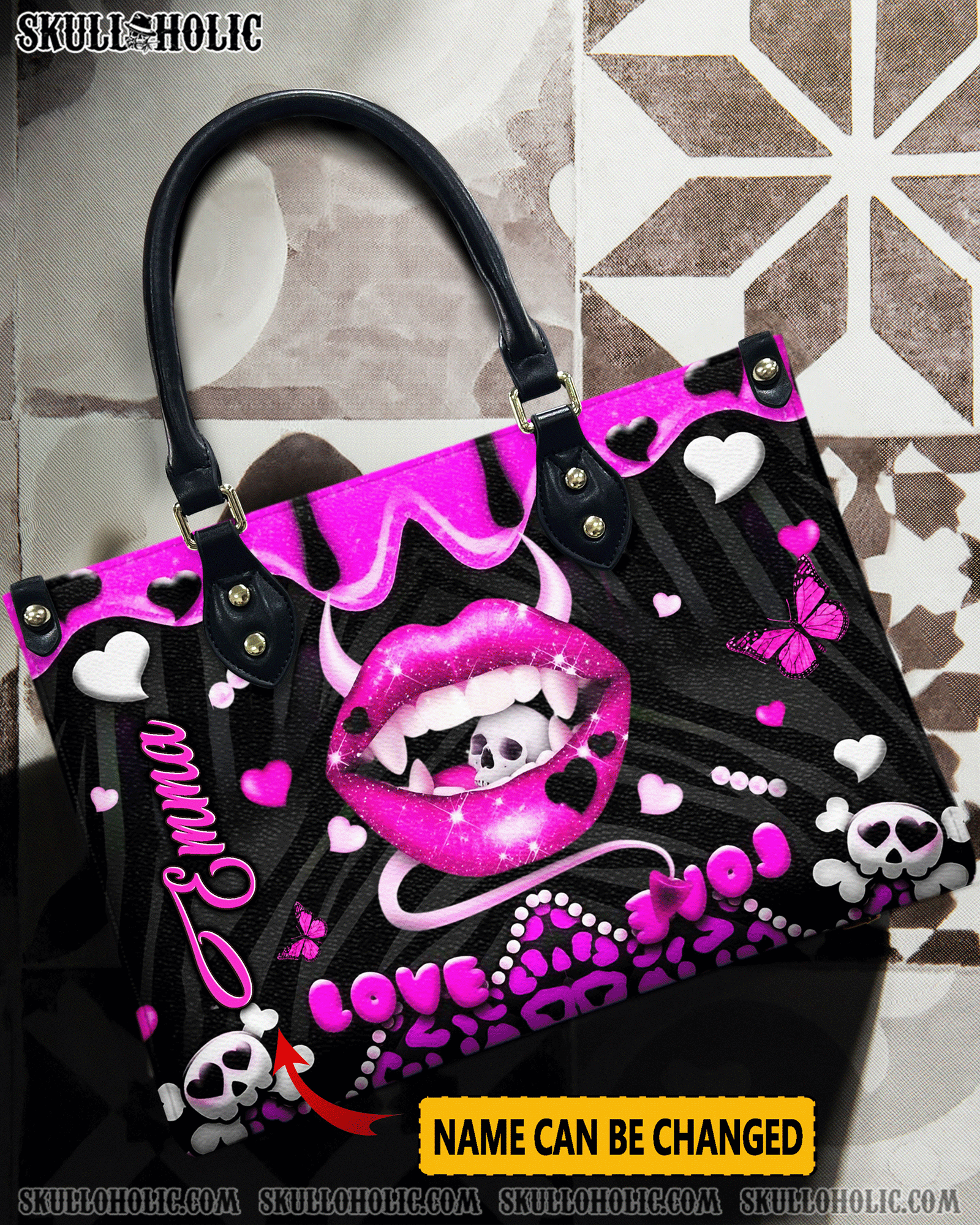 BLISSCORNERS PURPLE EVIL LIPS LEATHER HANDBAG