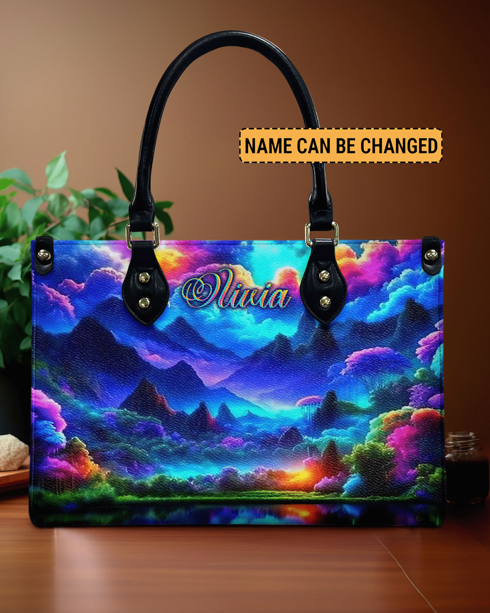 BLISSCORNERS GLOWING NATURE SCENE LEATHER HANDBAG