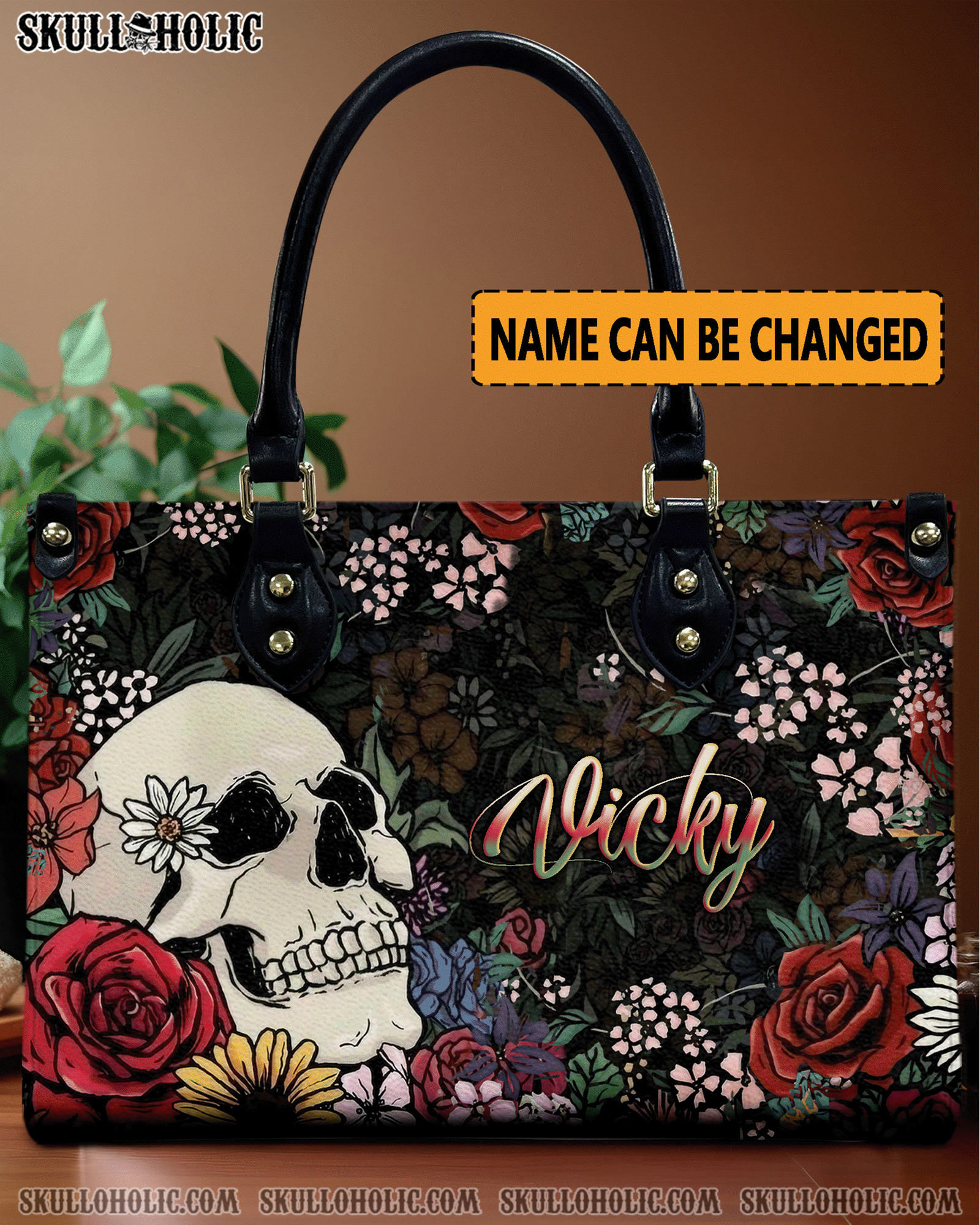 BLISSCORNERS SKULL FLOWER LEATHER HANDBAG