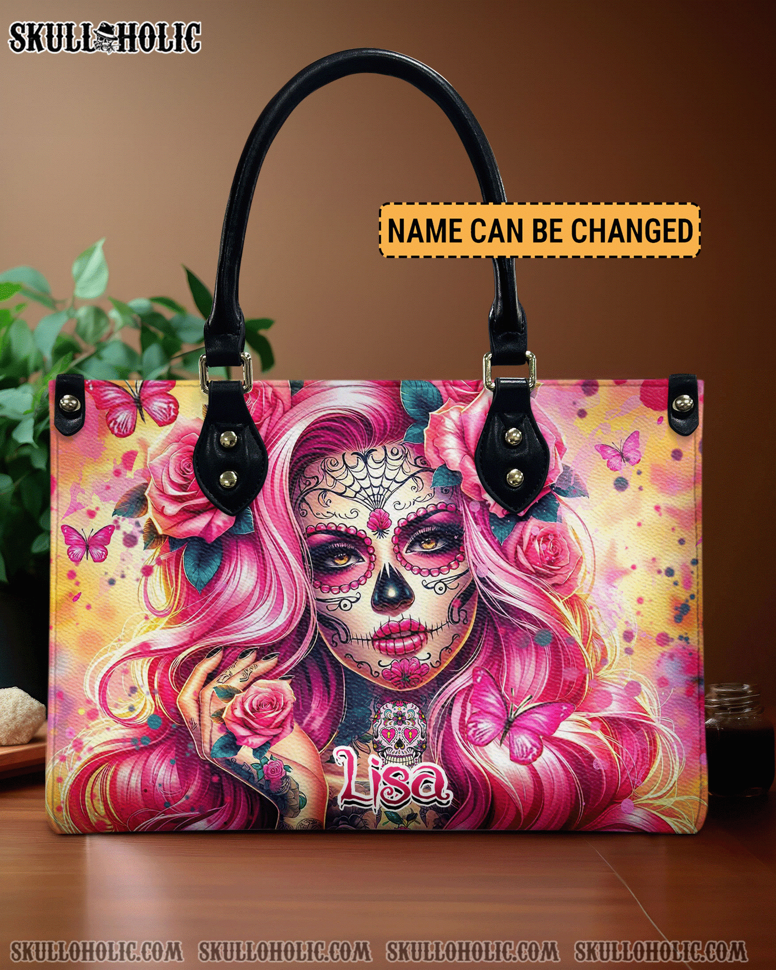 BLISSCORNERS SUGAR SKULL LADY ROSES LEATHER HANDBAG