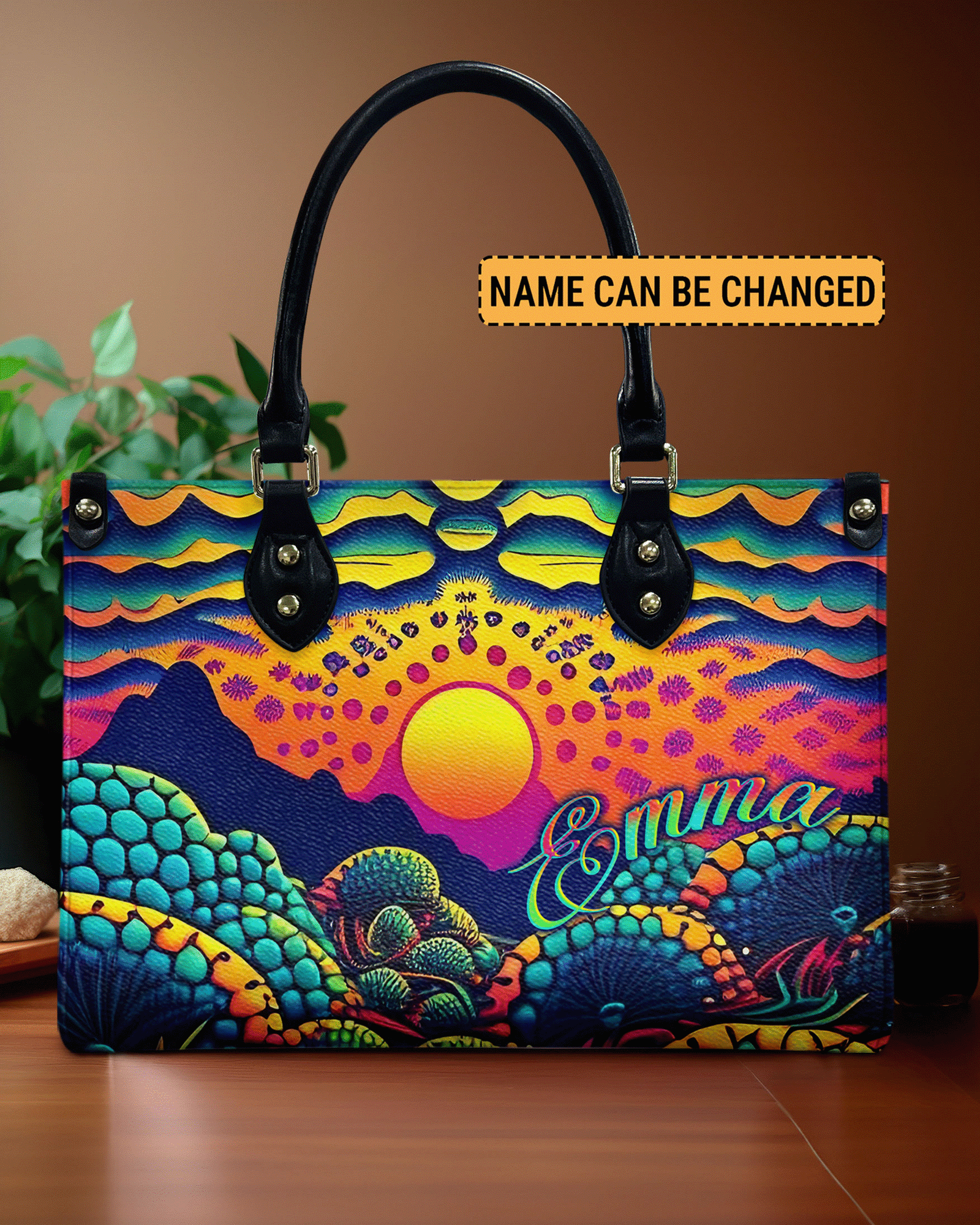 BLISSCORNERS COLOFUL SUNRISE LEATHER HANDBAG