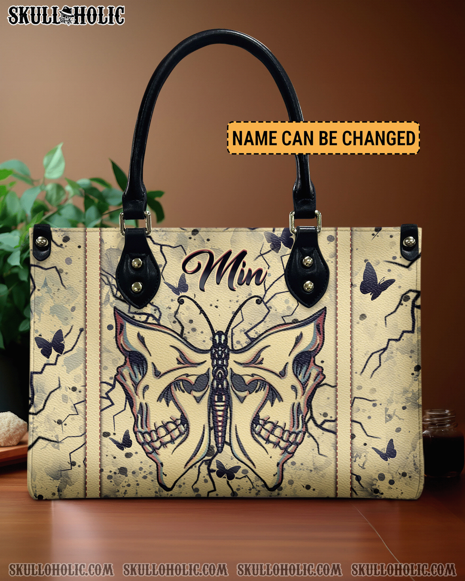 BLISSCORNERS SKULL BUTTERFLY LEATHER HANDBAG