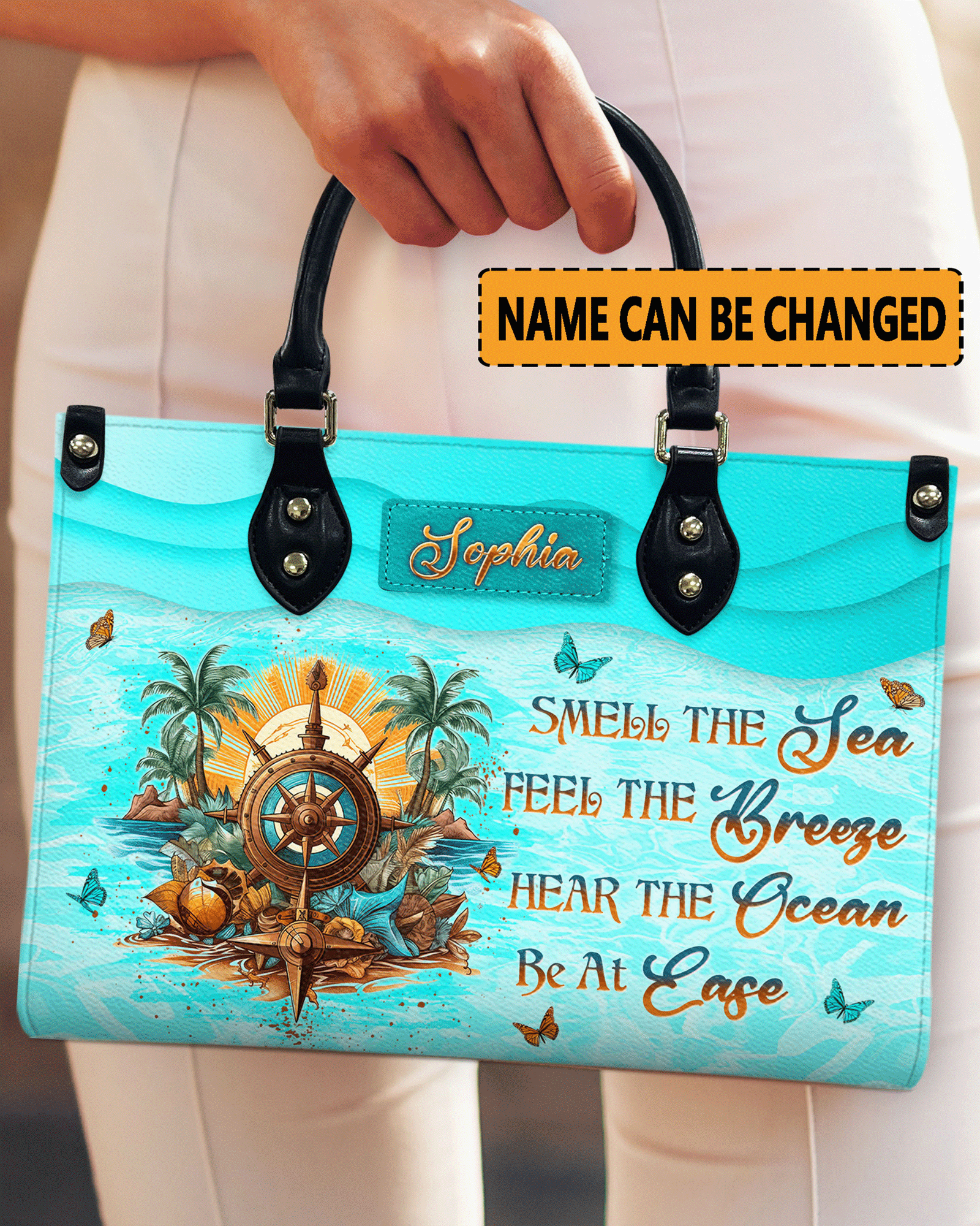 BLISSCORNERS SMELL THE SEA FEEL THE BREEZE LEATHER HANDBAG