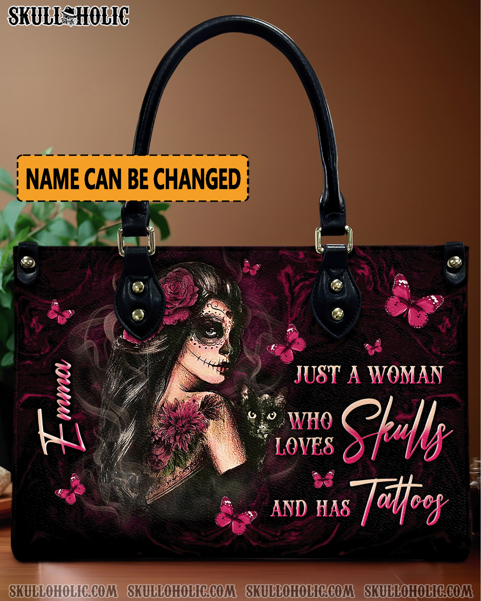 BLISSCORNERS JUST A WOMAN WHO LOVES SKULLS LEATHER HANDBAG