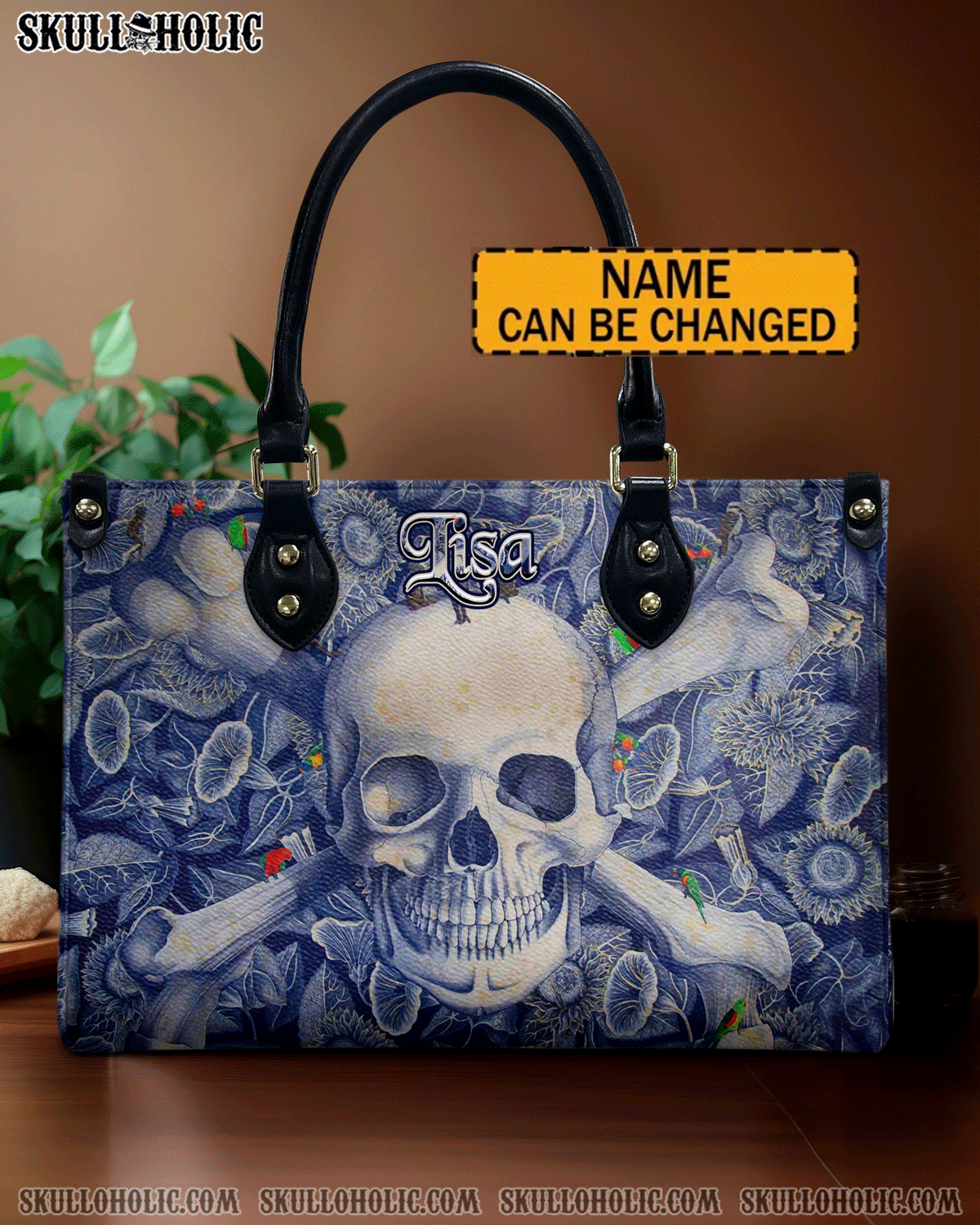 BLISSCORNERS SKULL FLOWER LEATHER HANDBAG