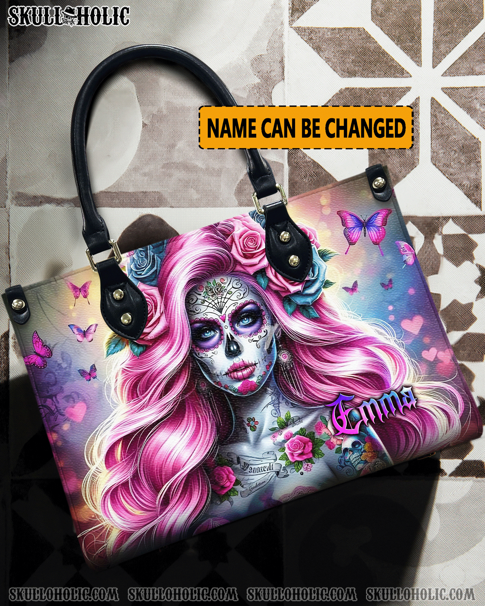 BLISSCORNERS SUGAR SKULL WOMAN LEATHER HANDBAG