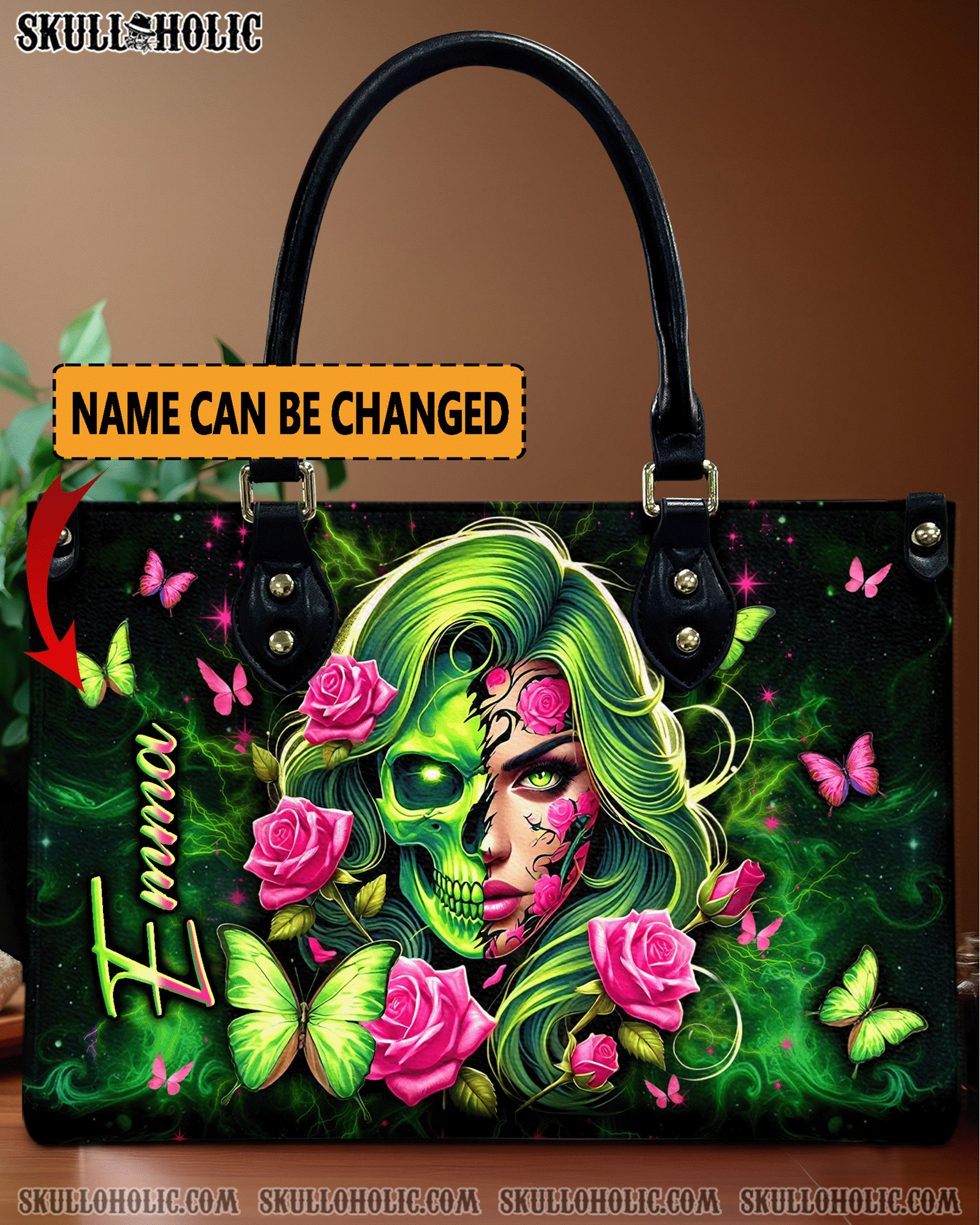 BLISSCORNERS SKULL LADY ROSE LEATHER HANDBAG