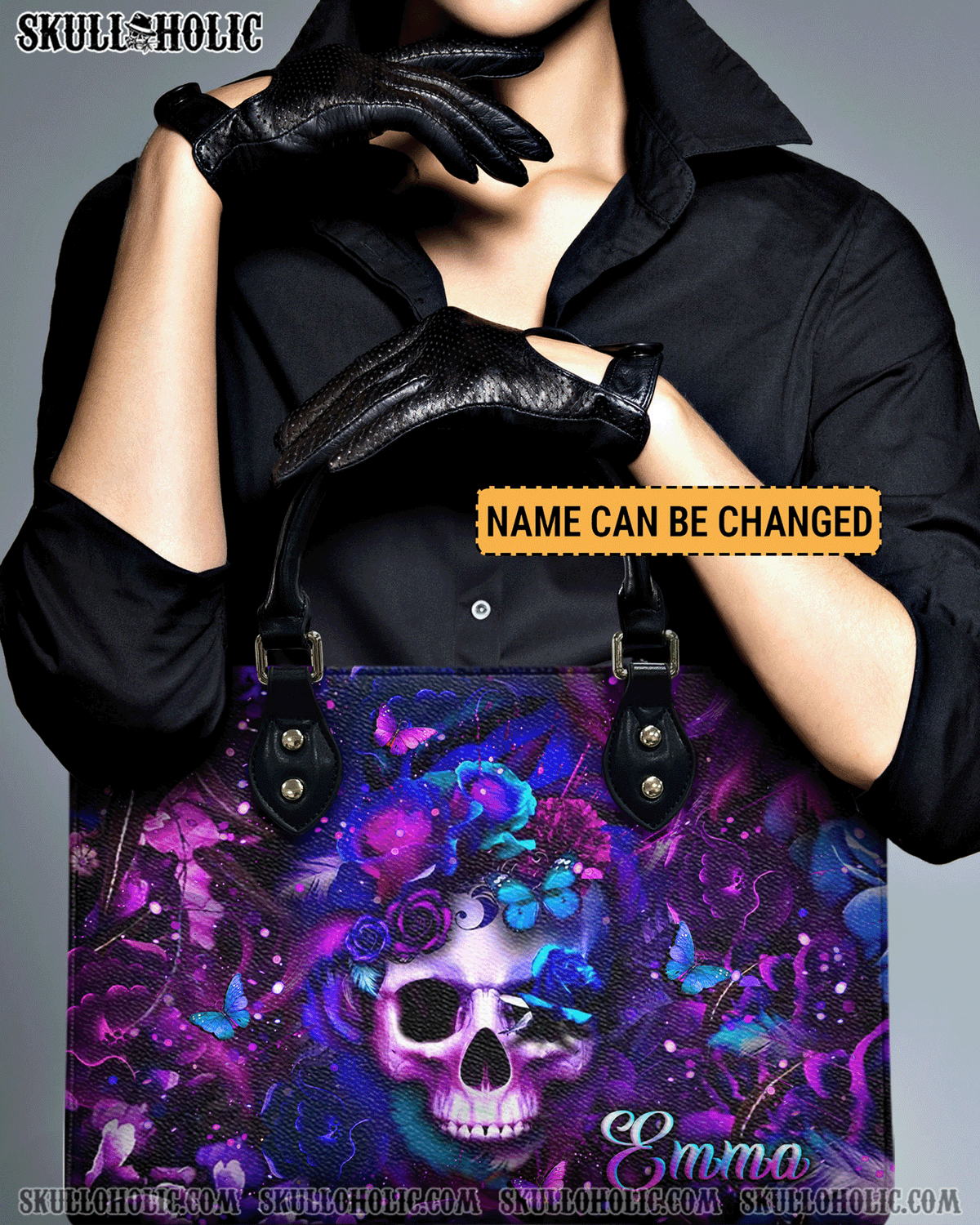 BLISSCORNERS GLOWING SKULL FLOWER LEATHER HANDBAG