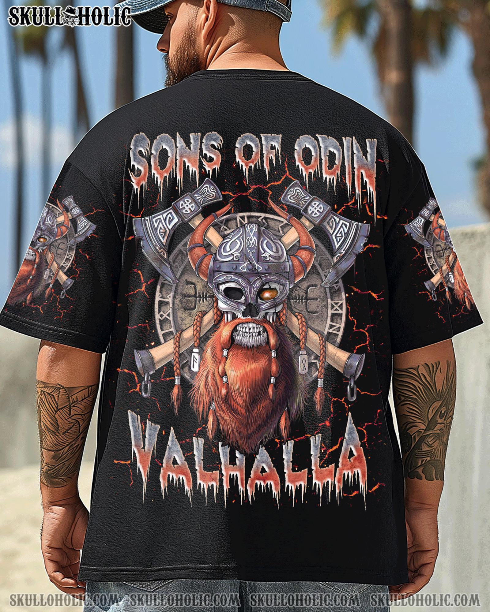BLISSCORNERS SONS OF ODIN VALHALLA  VIKING SKULL ALL OVER PRINT