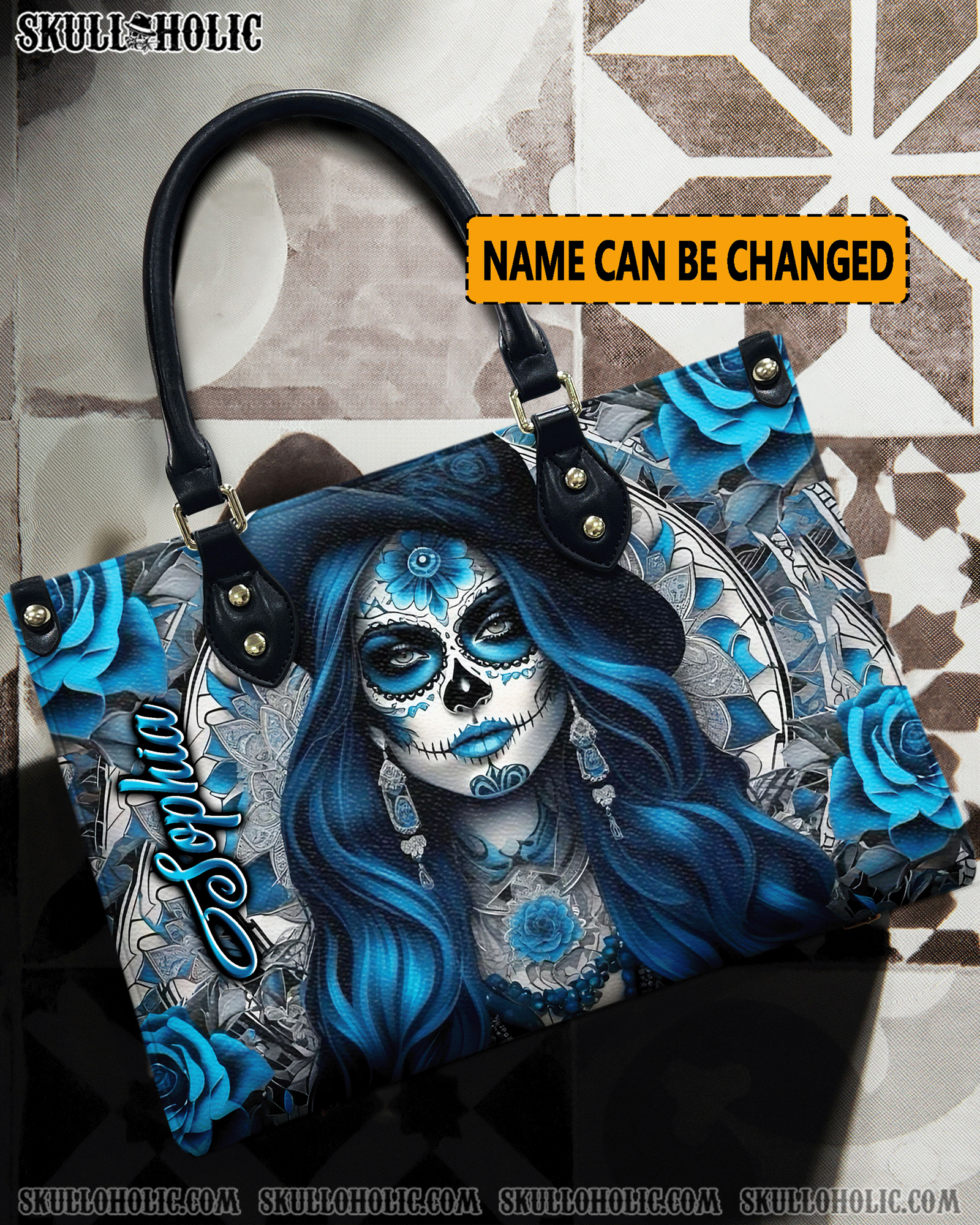 BLISSCORNERS SUGAR SKULL LADY LEATHER HANDBAG