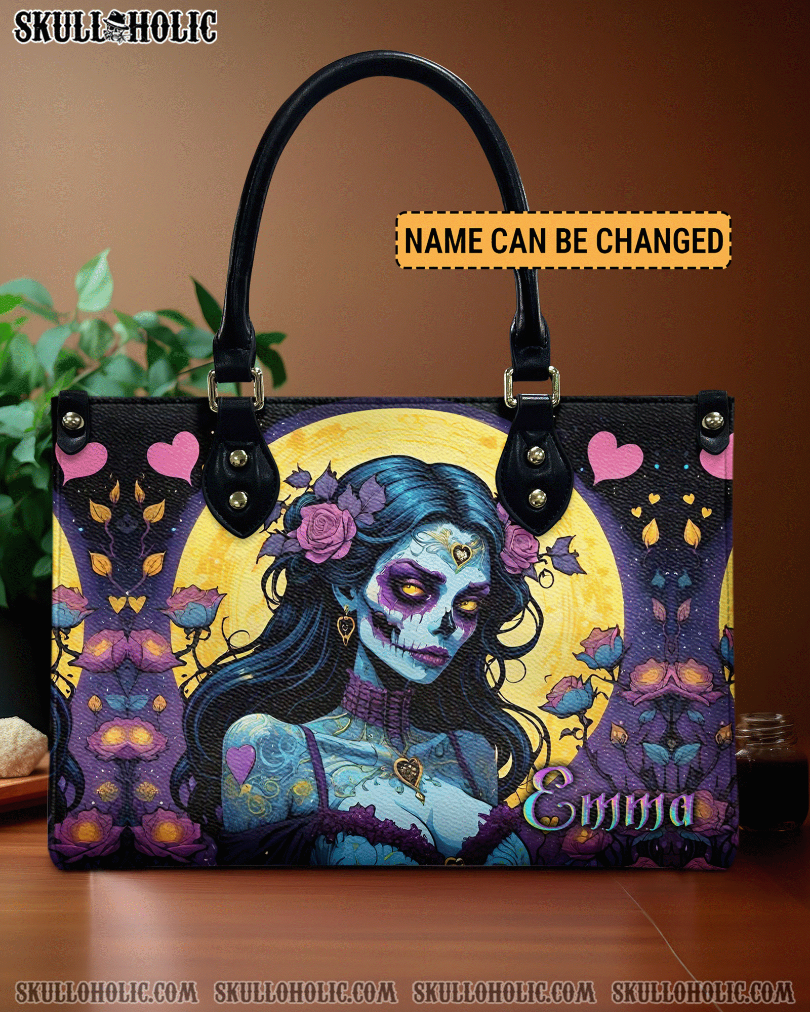 BLISSCORNERS SUGAR SKULL LADY LEATHER HANDBAG