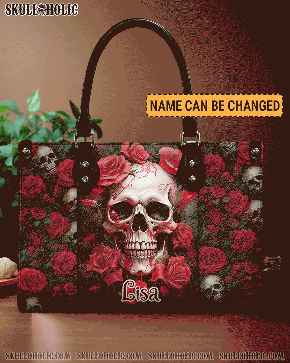 BLISSCORNERS SKULL ROSES LEATHER HANDBAG