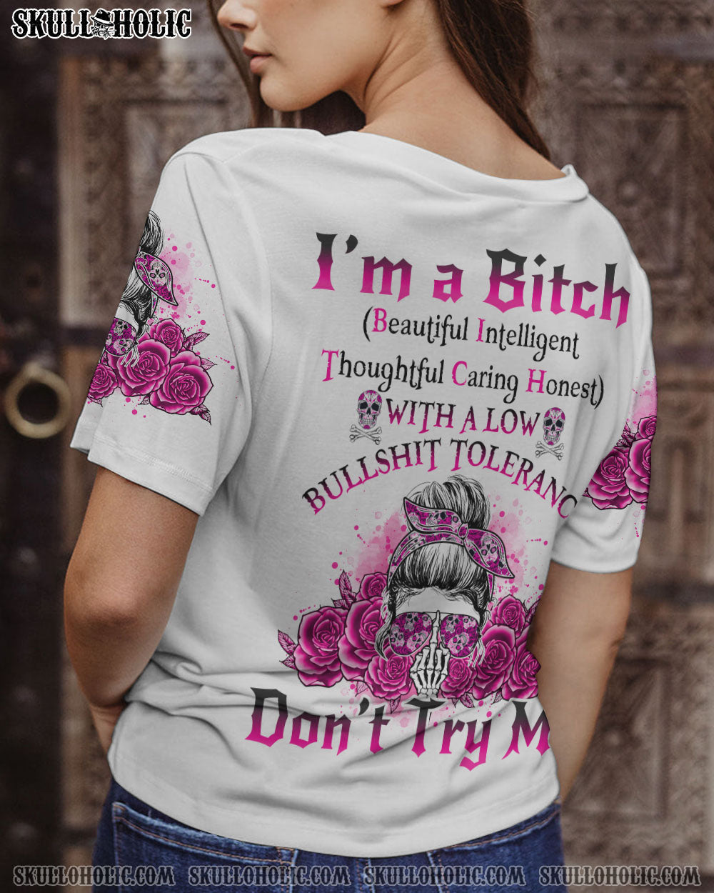 BLISSCORNERS I'M A B DON'T TRY ME ROSE MESSY BUN BLACK PHONE CASE