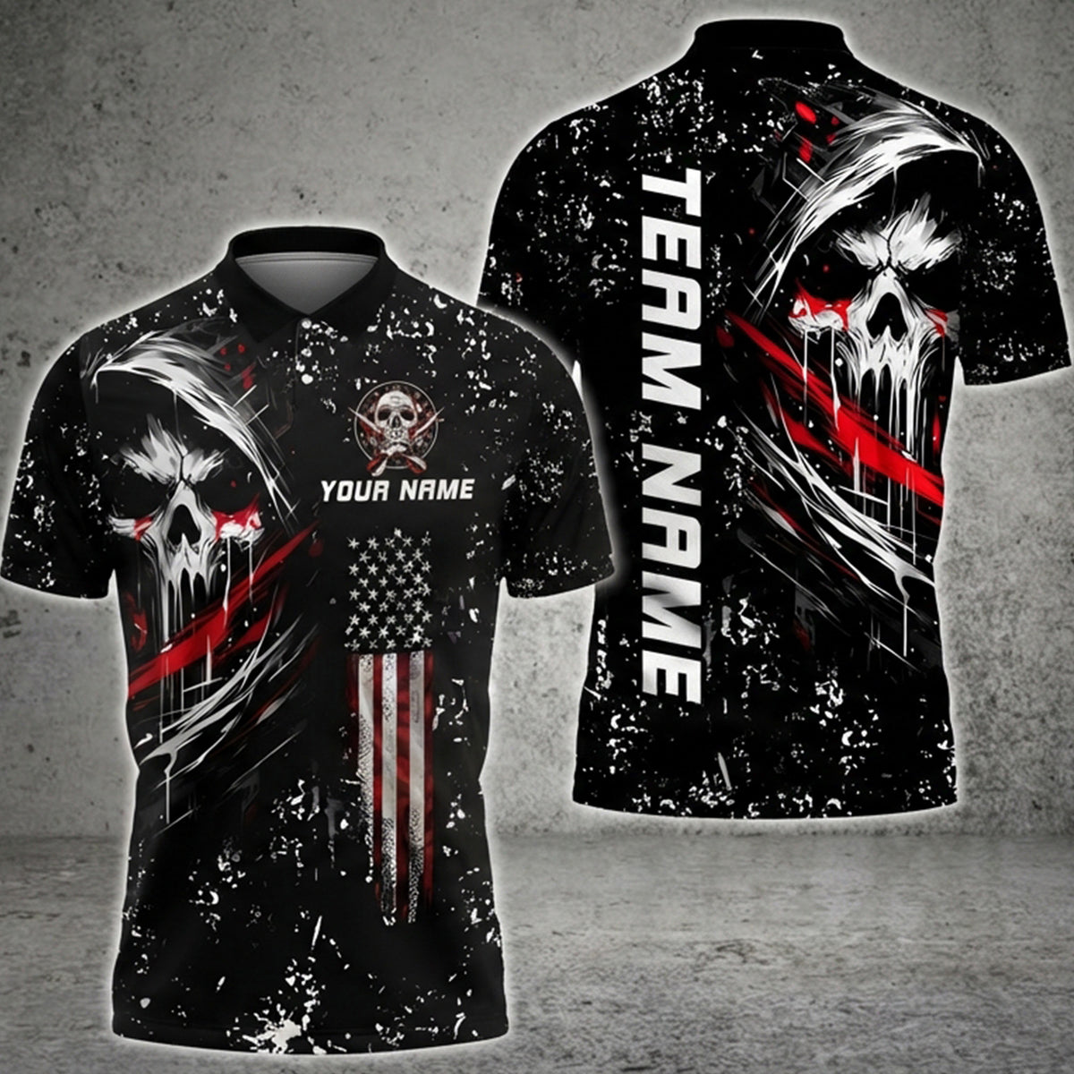 Blisscorners Darts Grim Skull with American Flag Personalized Name 3D Unisex Shirt