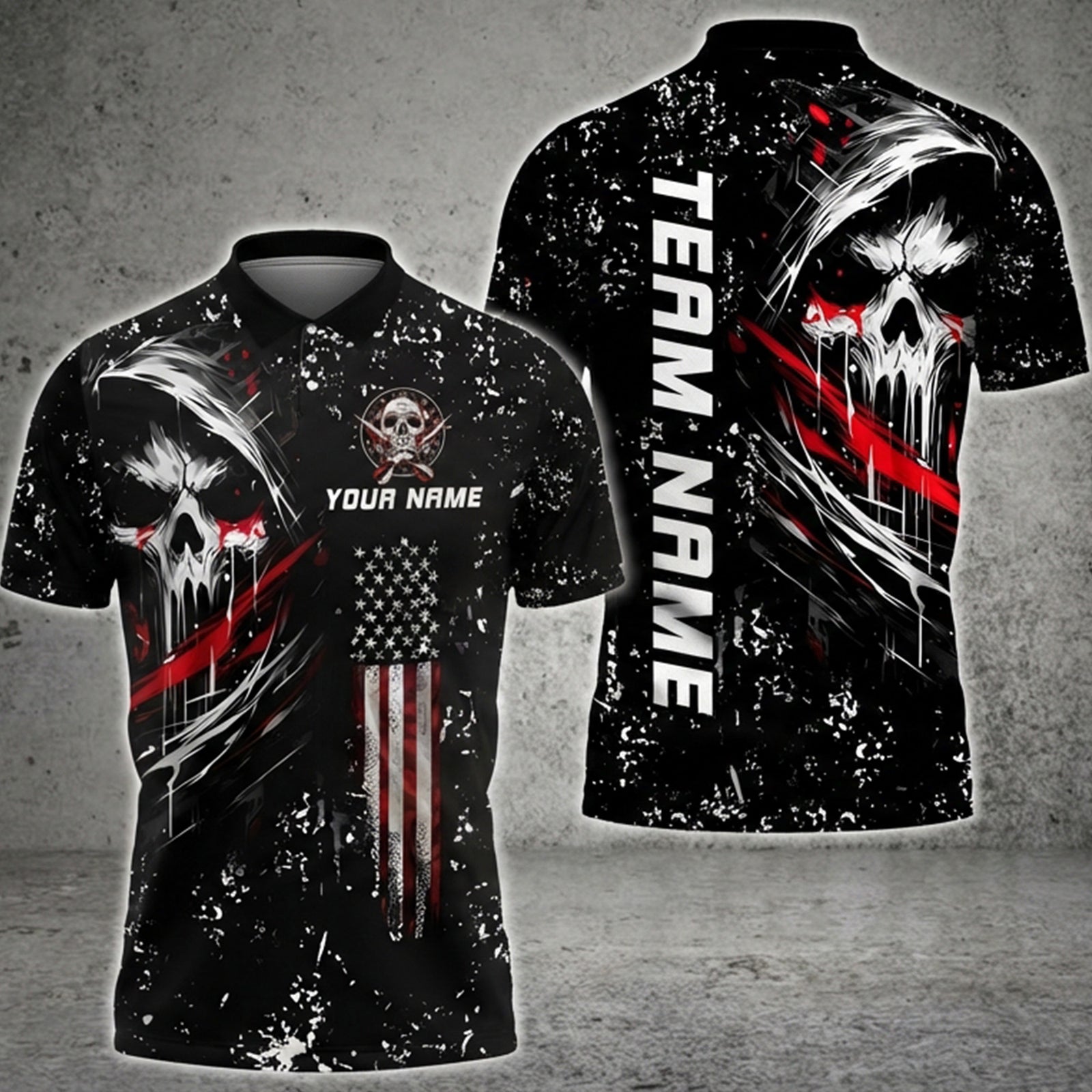 Blisscorners Darts Grim Skull with American Flag Personalized Name 3D Unisex Shirt