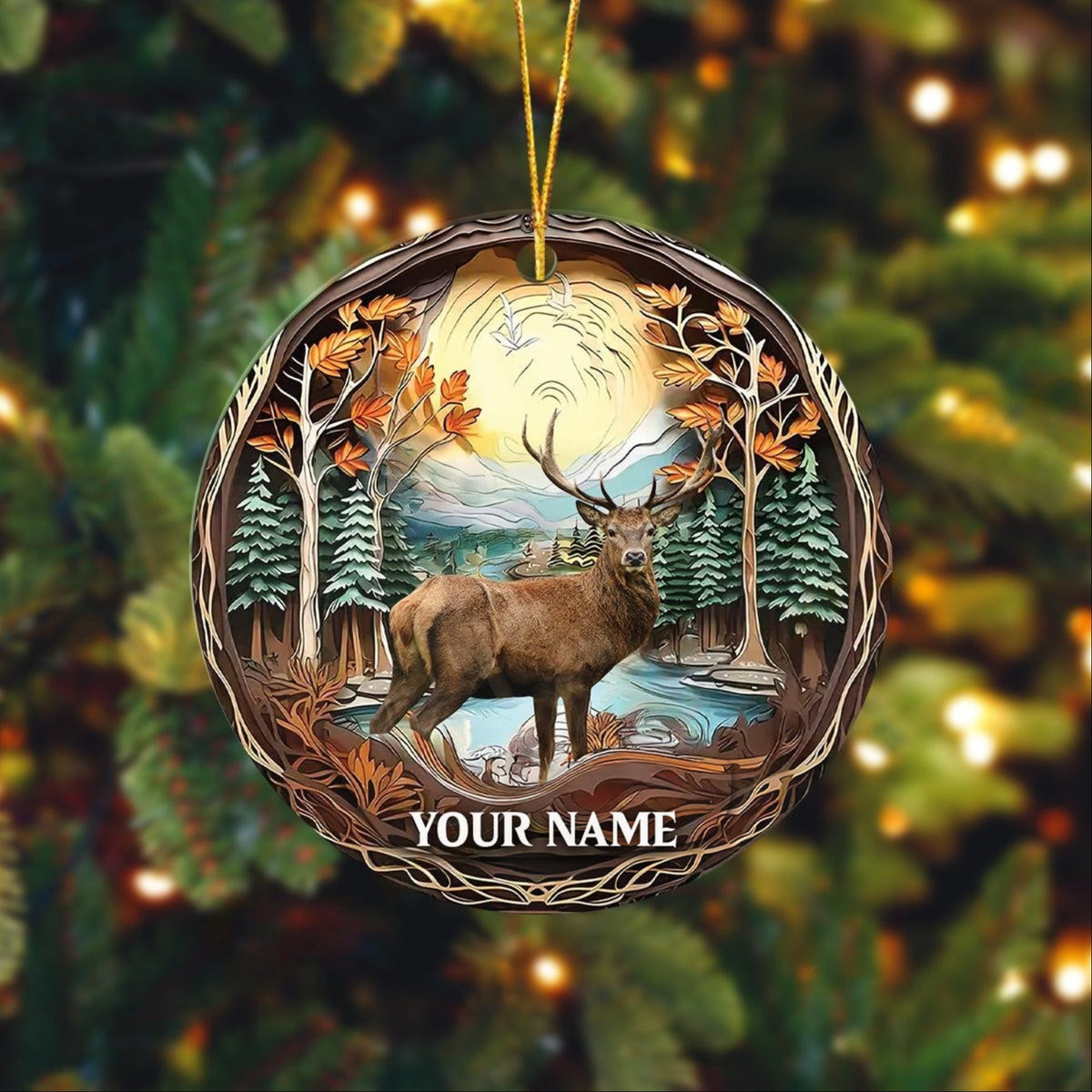 Blisscorners Elk Hunting Customized Name Acrylic Orrnament