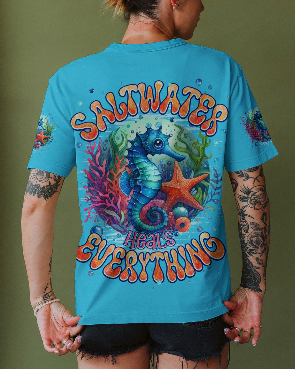 BLISSCORNERS SALTWATER HEALS EVERYTHING SEAHORSE ALL OVER PRINT